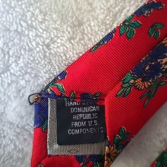 Vintage Adolfo 100% Silk Handsewn Men's Necktie Red Floral Print Repp Tie Luxury - Picture 5 of 14
